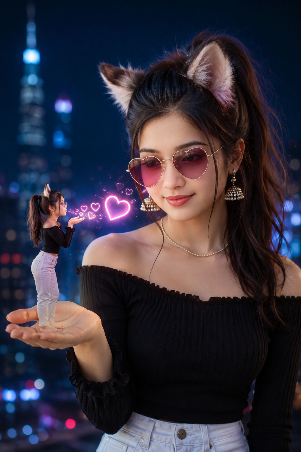 Beautiful Girl with Magical Tiny Girl