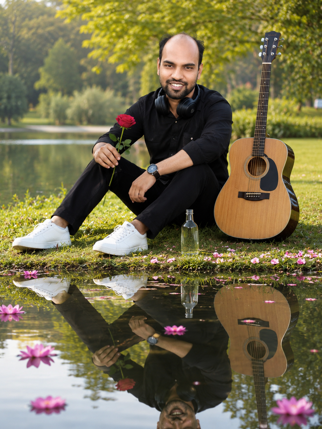 Young Man Sitting On Green Grass