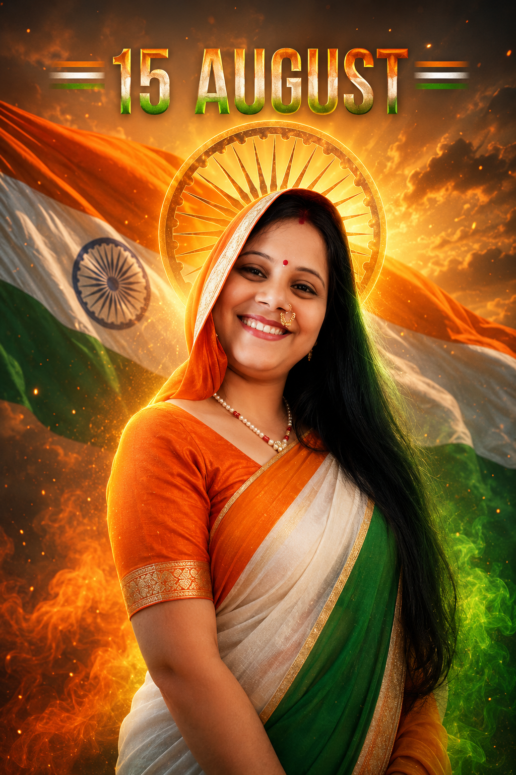 15 august with tricolour saree