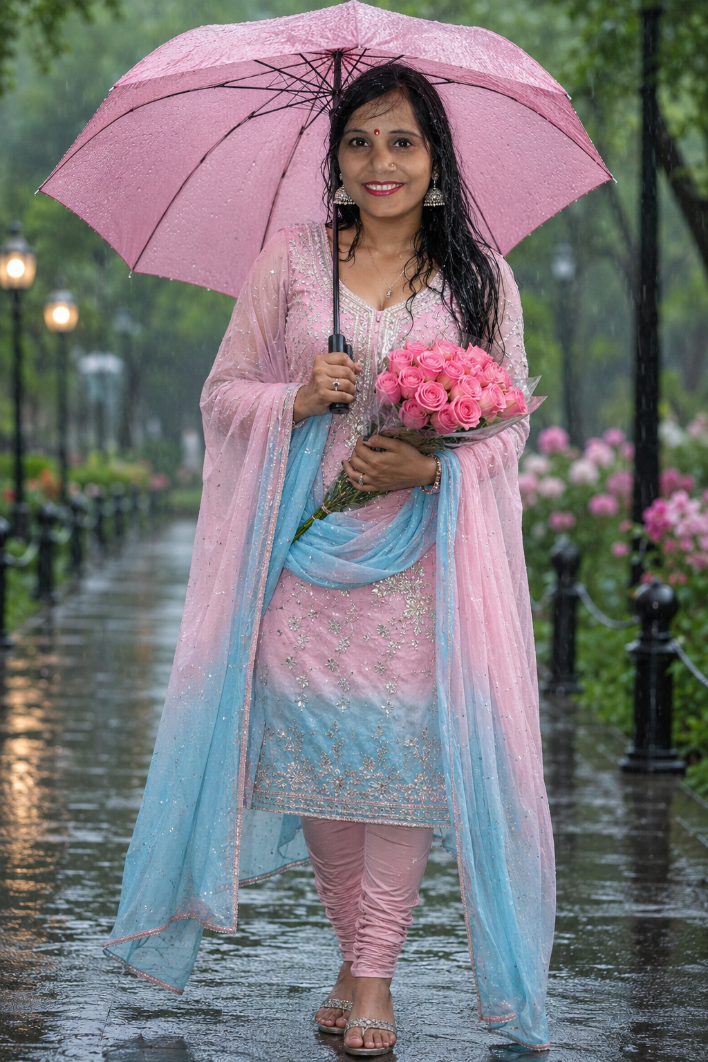 Girl Holding A Pink Umbrella